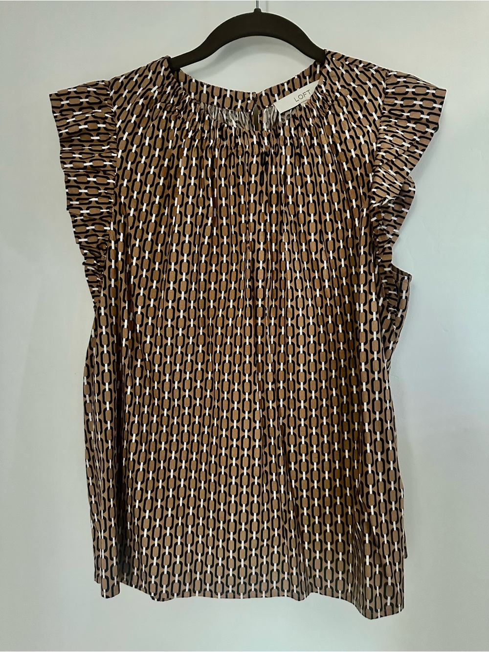 LOFT Brown Geometric Flutter Sleeve Women’s Top